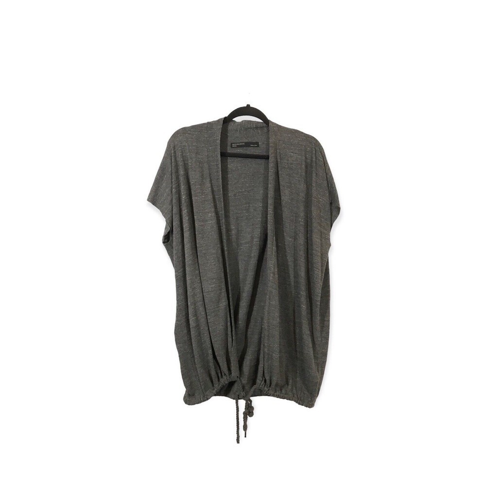All Saints Grey Short Sleeve Women's Size Small Open Front Drawstring Cardigan